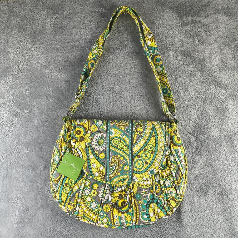 NWT Vera Bradley Lemon Parfait Paisley Saddle Crossbody Shoulder Bag Retired
